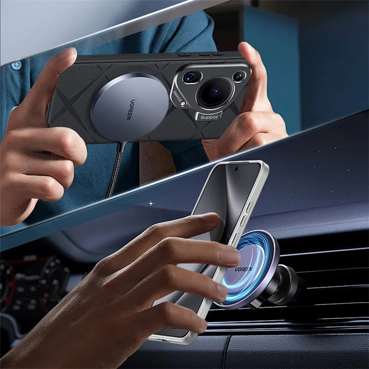 Für Huawei Pura 70 Ultra Case mit Linsenrahmen Ständer PU-Leder + TPU + PC Magnetische Handyhülle - Braun