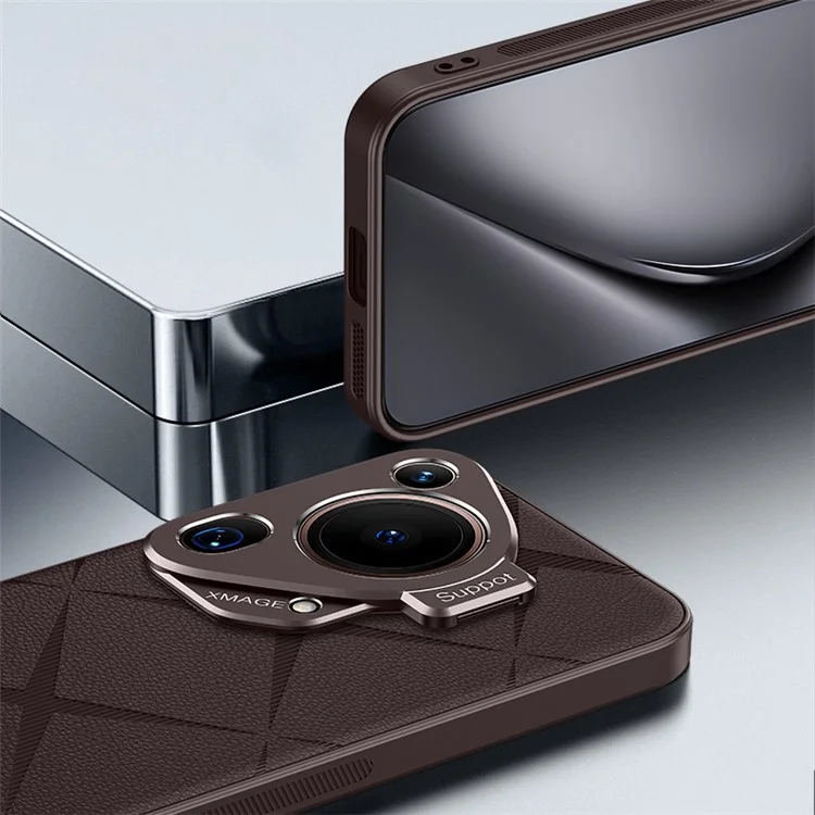 Für Huawei Pura 70 Ultra Case mit Linsenrahmen Ständer PU-Leder + TPU + PC Magnetische Handyhülle - Braun