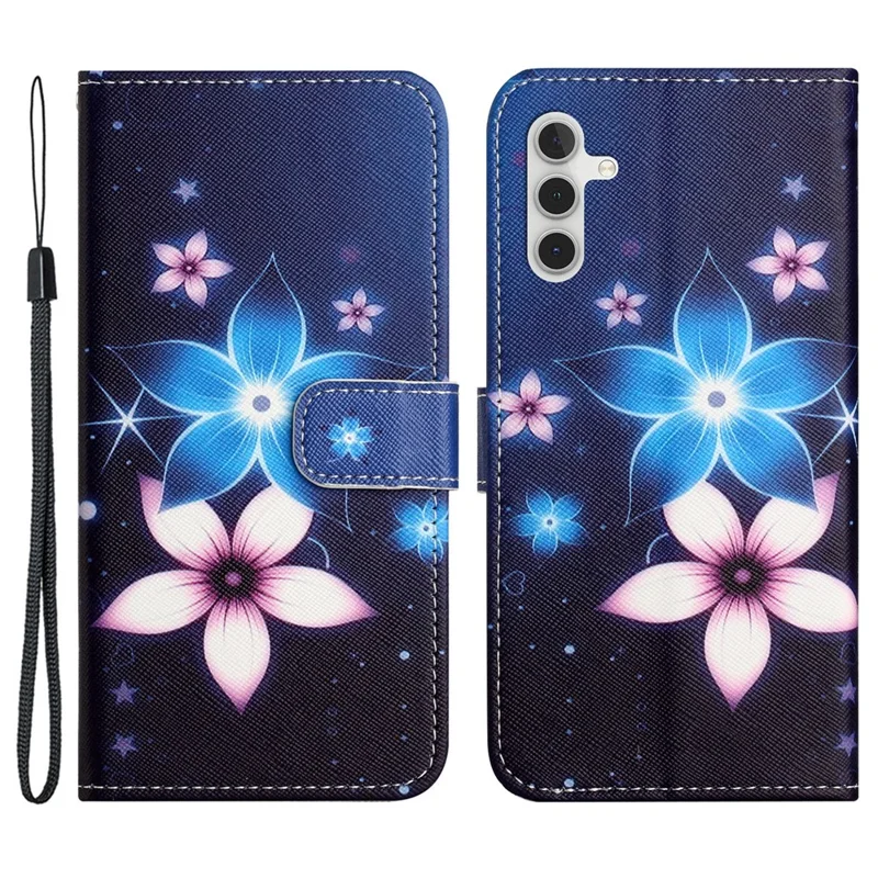 For Samsung Galaxy S24 FE Case Leather Phone Cover Cross Texture Pattern Printing - Blue Flower