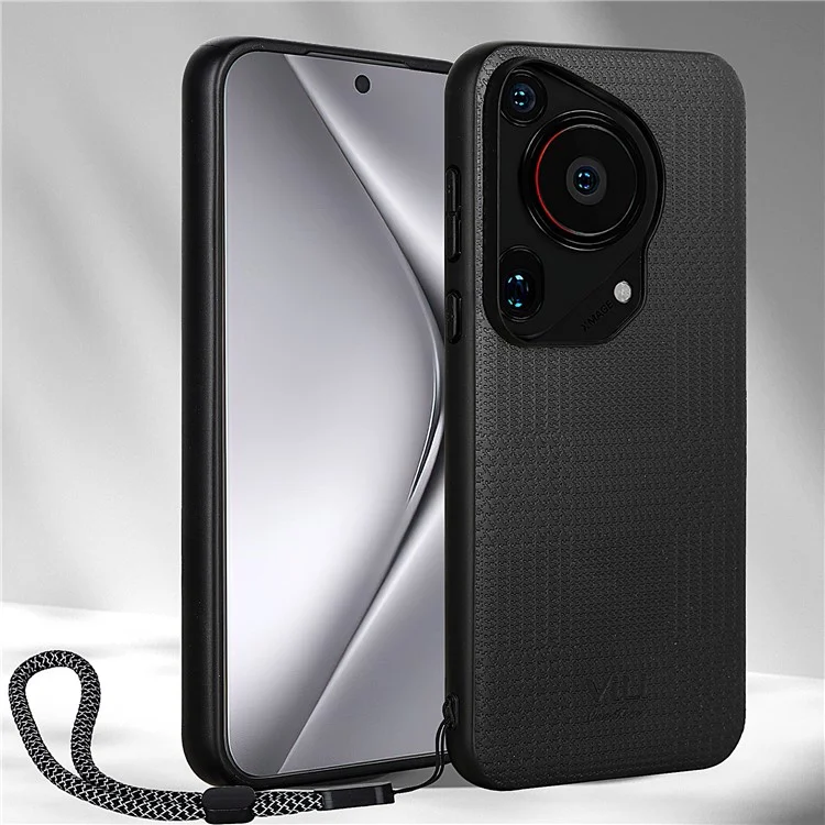 VILI TH Series for Huawei Pura 70 Ultra Case with Hand Strap Leather Coated PC+TPU Cover - Black