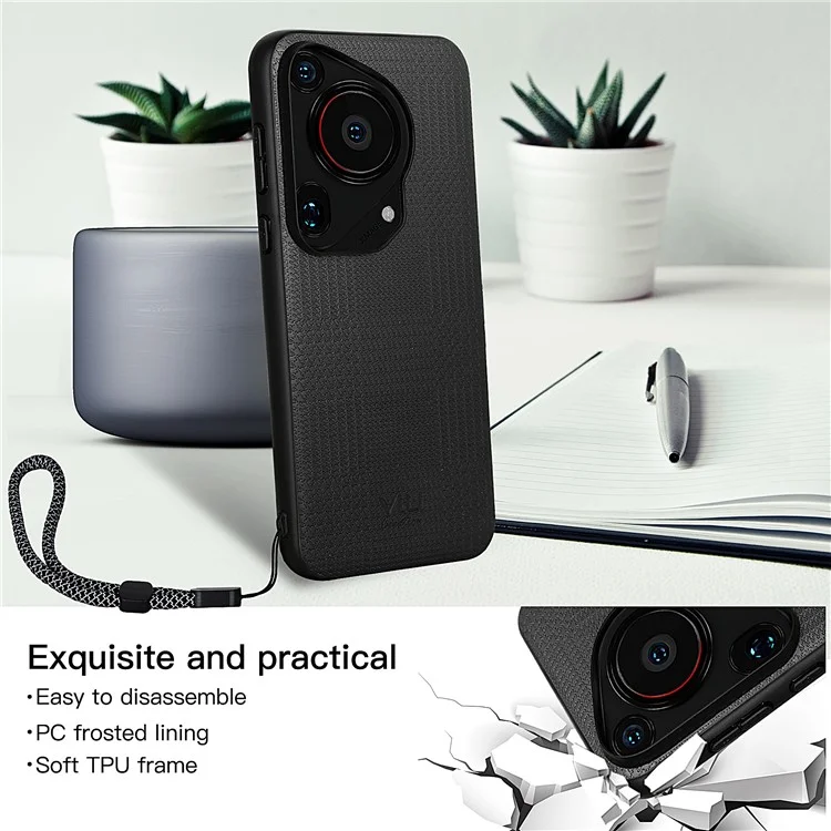 VILI TH Series for Huawei Pura 70 Ultra Case with Hand Strap Leather Coated PC+TPU Cover - Black
