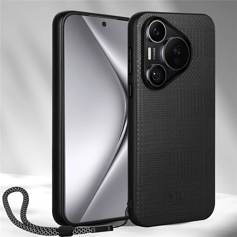VILI TH Series for Huawei Pura 70 Pro / 70 Pro+ Slim Case PU+PC+TPU Phone Cover with Wrist Strap - Black