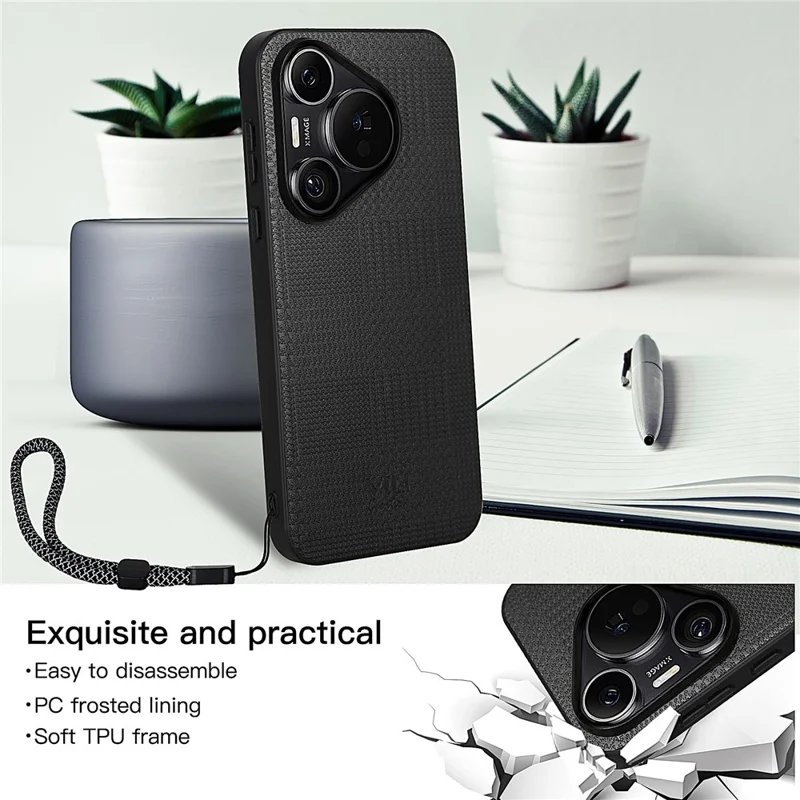 VILI TH Series for Huawei Pura 70 Case Leather Coated TPU + PC Anti-Slip Texture Phone Cover - Black