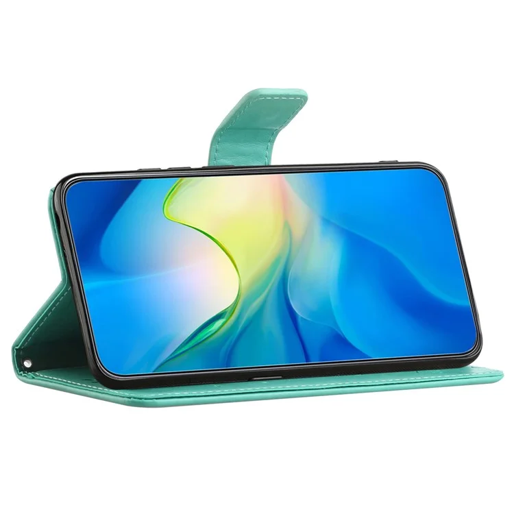 Per Motorola Moto E14 4G / G04 4G / G04s 4G / G24 4G Custodia Portafoglio in Pelle Farfalla Fiore - Ciano