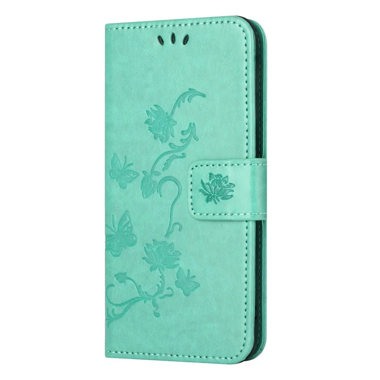 Per Motorola Moto E14 4G / G04 4G / G04s 4G / G24 4G Custodia Portafoglio in Pelle Farfalla Fiore - Ciano