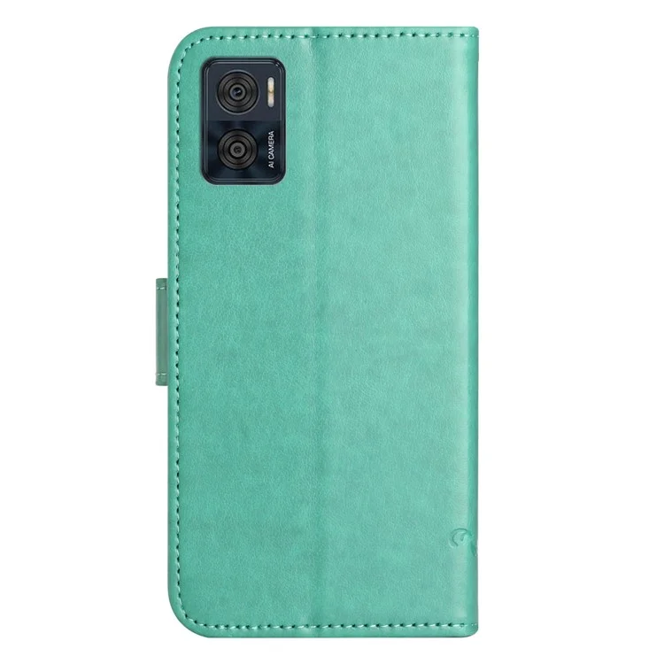 Per Motorola Moto E14 4G / G04 4G / G04s 4G / G24 4G Custodia Portafoglio in Pelle Farfalla Fiore - Ciano
