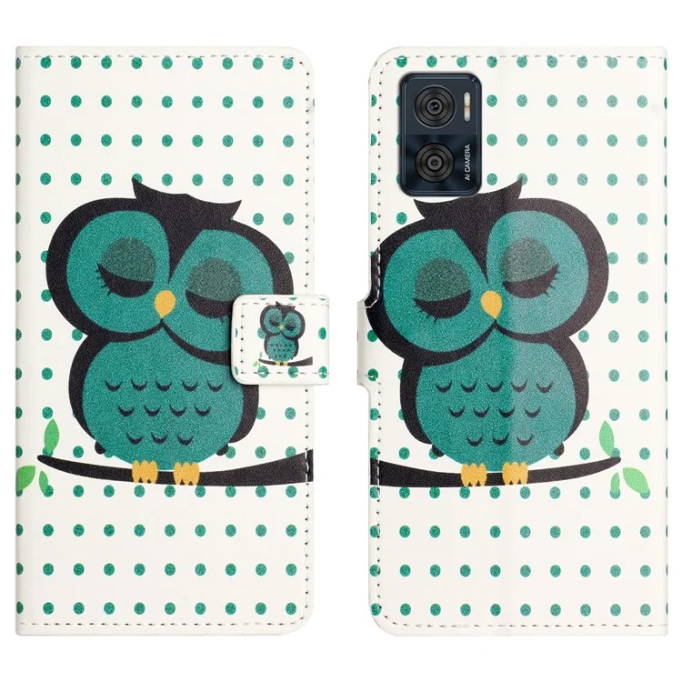 Per Motorola Moto E14 4G / G04 4G / G04s 4G / G24 4G Custodia Pattern Leather Phone Cover Card / Cash Slots - Pois / Gufo