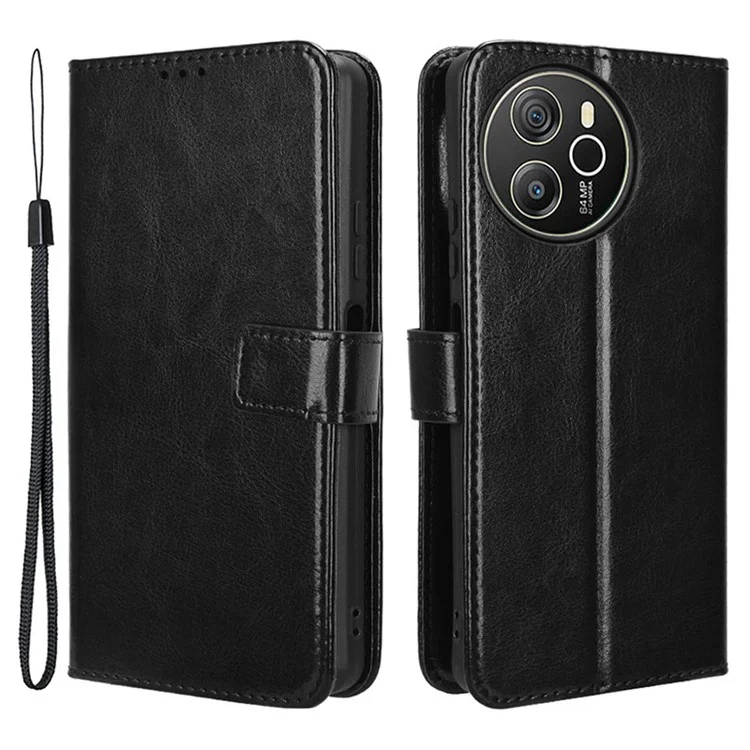 For Blackview Shark 8 / Oscal Tiger 12 Wallet Case Crazy Horse Texture Leather Phone Cover - Black