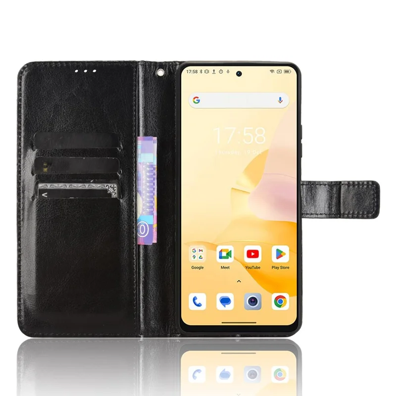 For Blackview Shark 8 / Oscal Tiger 12 Wallet Case Crazy Horse Texture Leather Phone Cover - Black