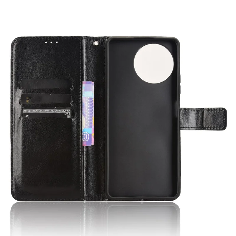 For Blackview Shark 8 / Oscal Tiger 12 Wallet Case Crazy Horse Texture Leather Phone Cover - Black