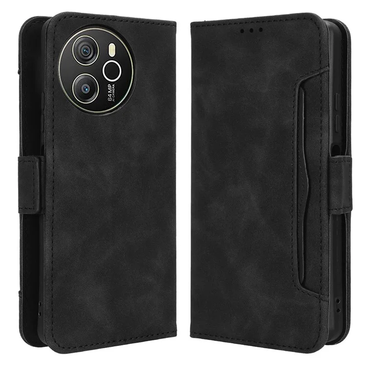 For Blackview Shark 8 / Oscal Tiger 12 Case Leather Phone Cover Multiple Card Slots Stand - Black