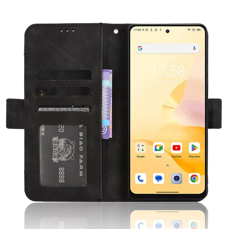 For Blackview Shark 8 / Oscal Tiger 12 Case Leather Phone Cover Multiple Card Slots Stand - Black