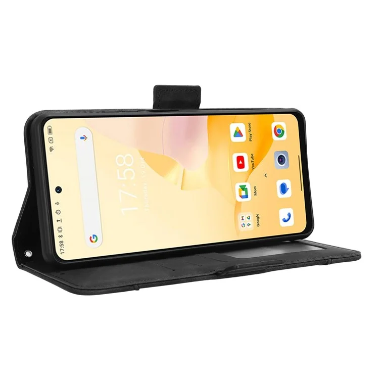 For Blackview Shark 8 / Oscal Tiger 12 Case Leather Phone Cover Multiple Card Slots Stand - Black