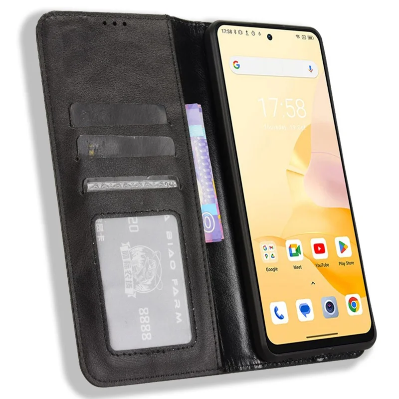 For Blackview Shark 8 / Oscal Tiger 12 Case Leather Retro Phone Cover Magnetic Closure - Black