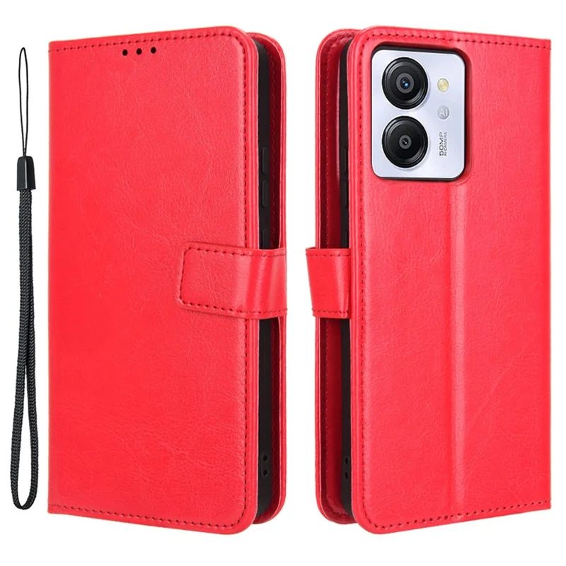 For Blackview Color 8 / Oscal Modern 8 Wallet Case Crazy Horse Texture Leather Phone Cover - Red