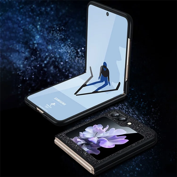 SULADA Para Samsung Galaxy Z Flip6 5G Case Glitter Sequins Leather Coated PC + TPU Cover - Preto