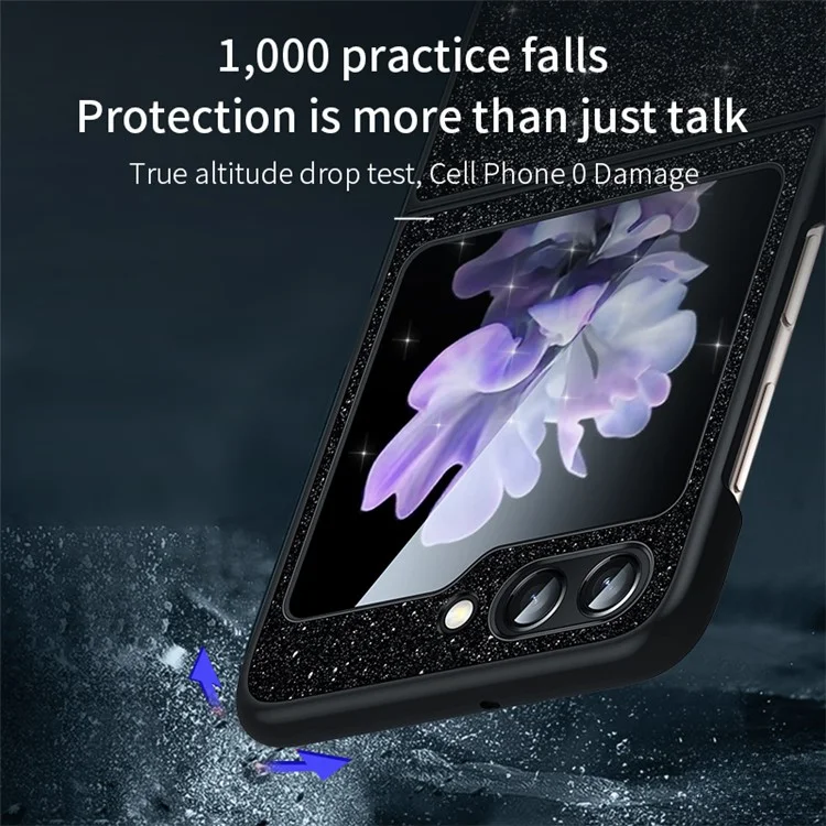 SULADA Para Samsung Galaxy Z Flip6 5G Case Glitter Sequins Leather Coated PC + TPU Cover - Preto