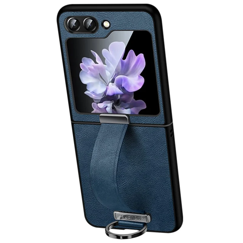 SULADA Fashion Series для Samsung Galaxy Z Flip6 5G Чехол с ремешком-подставкой из кожи + ПК - Синий