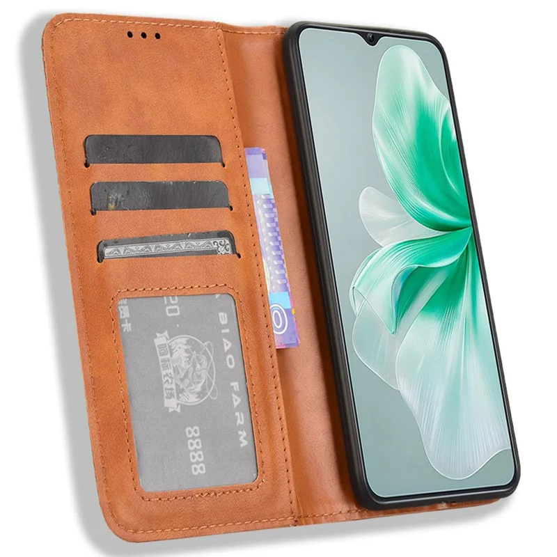 For Oukitel C38 Case Retro Leather Phone Cover Wallet Magnetic Absorption Protection - Brown