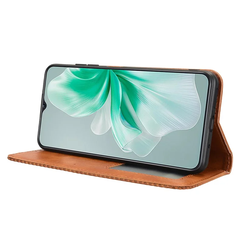 For Oukitel C38 Case Retro Leather Phone Cover Wallet Magnetic Absorption Protection - Brown