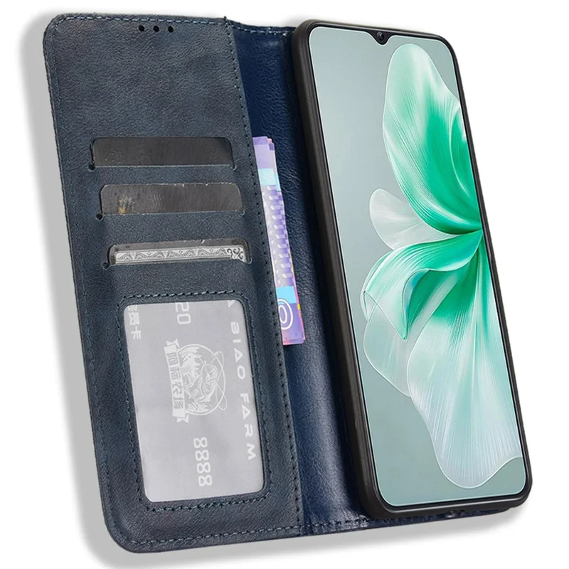 For Oukitel C38 Case Retro Leather Phone Cover Wallet Magnetic Absorption Protection - Blue
