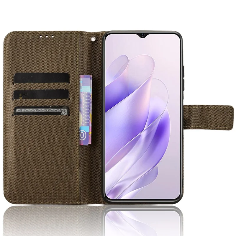 For Oukitel C37 Case Diamond Texture Leather Phone Cover TPU Interior Shell - Brown
