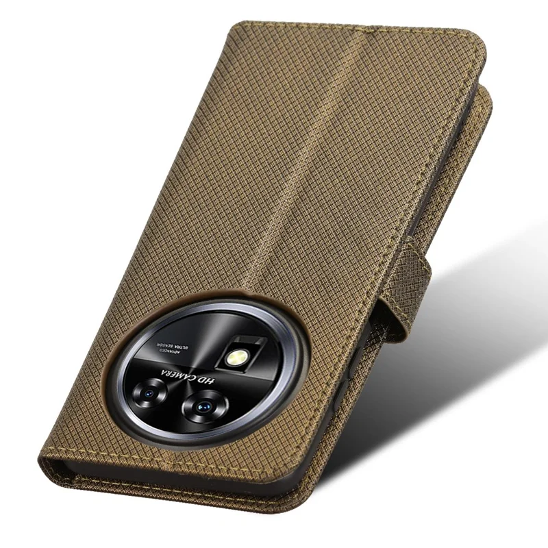 For Oukitel C37 Case Diamond Texture Leather Phone Cover TPU Interior Shell - Brown