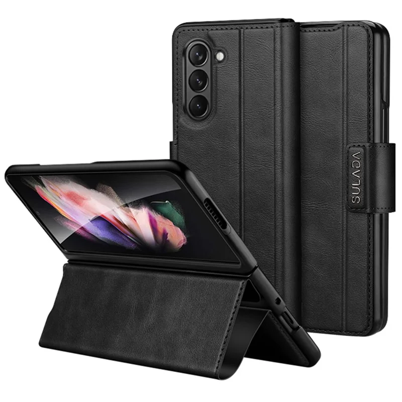 SULADA For Samsung Galaxy Z Fold6 5G Case PU Leather+PC Anti-Drop Stand Phone Case - Black