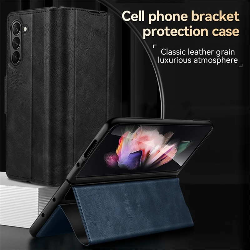 SULADA For Samsung Galaxy Z Fold6 5G Case PU Leather+PC Anti-Drop Stand Phone Case - Black
