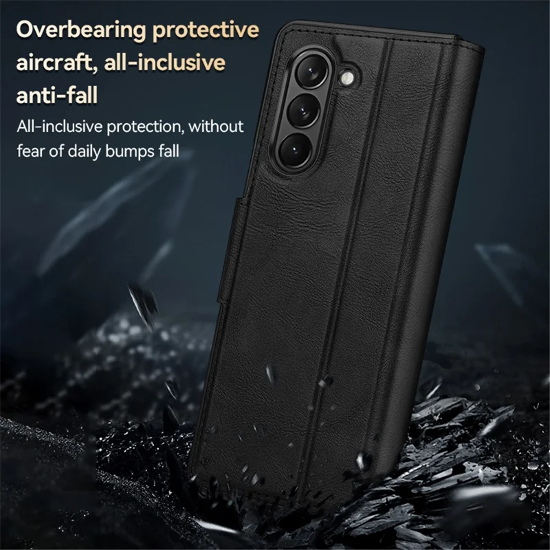 SULADA For Samsung Galaxy Z Fold6 5G Case PU Leather+PC Anti-Drop Stand Phone Case - Black