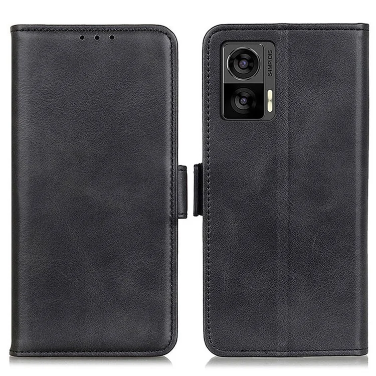 For Motorola Edge 30 Neo 5G Shockproof PU Leather Phone Case Cowhide Texture Wallet Stand Magnetic Clasp Phone Cover - Black