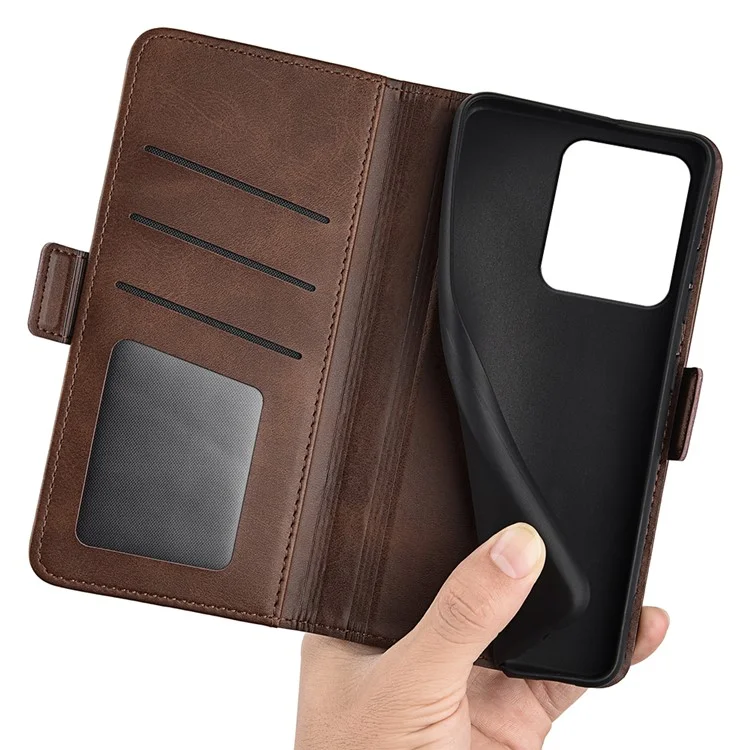 Para Xiaomi Redmi 13 5G / 13 4G / Note 13R 5G / Poco M6 4G Case Calf Texture Phone Leather Cover - Brown