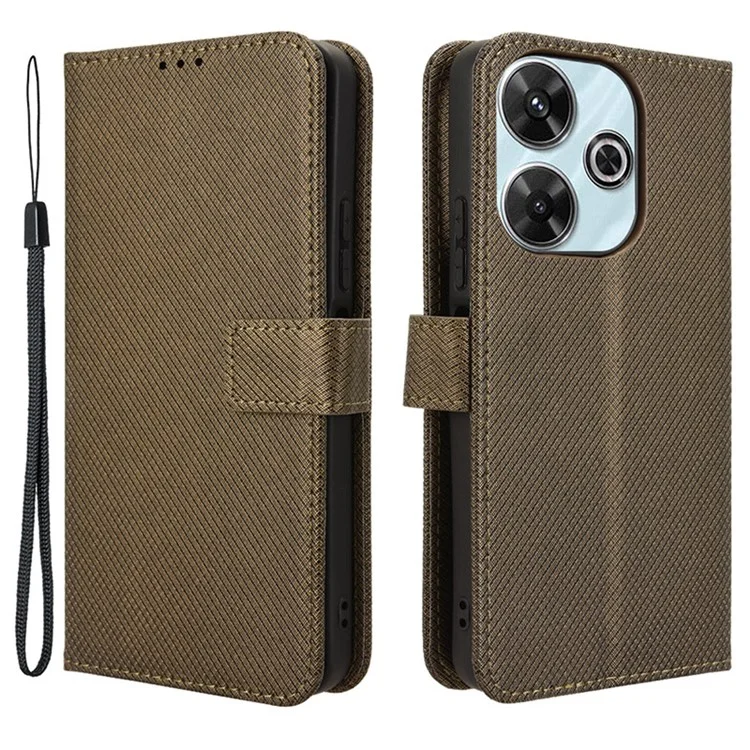 Para Xiaomi Redmi 13 5G / 13 4G / Note 13R 5G / Poco M6 4G Funda Textura Diamante Cubierta de Piel Telefónica - Marrón