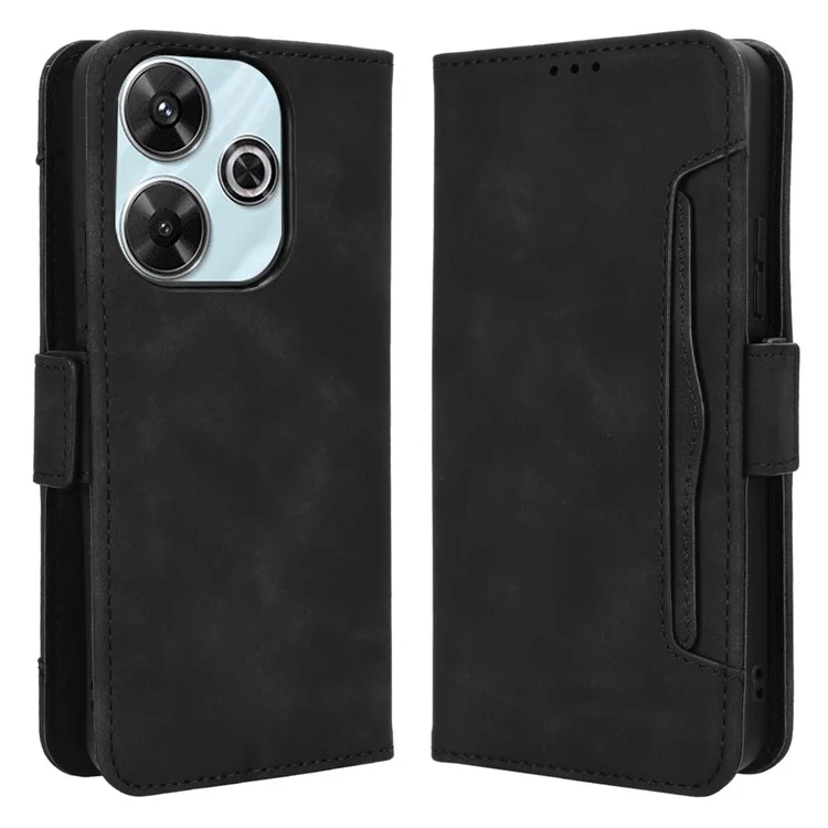 Para Xiaomi Redmi 13 5G / 13 4G / Note 13R 5G / Poco M6 4G Estuche de Teléfono de Cuero con Múltiples Ranuras para Tarjetas - Negro