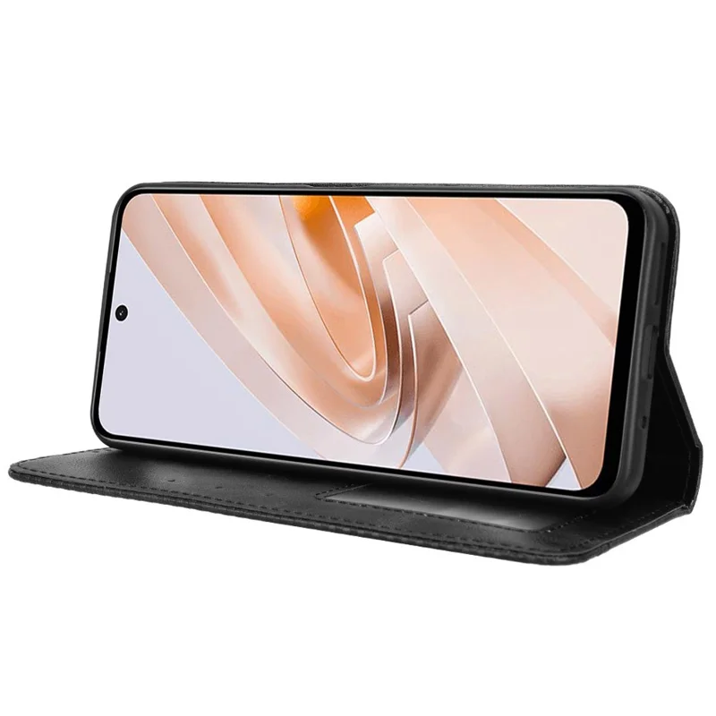 Para Xiaomi Redmi 13 5G / 13 4G / Note 13R 5G / Poco M6 4G Capa Retrô de Carteira de Couro PU - Preto