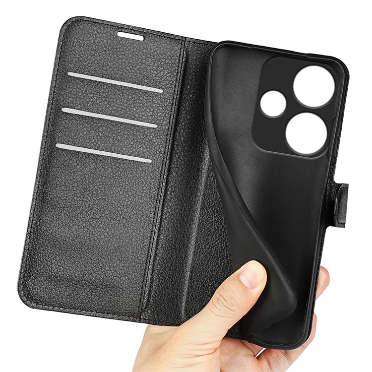 For Xiaomi Redmi Turbo 3 5G / Poco F6 5G Case Wallet Litchi Texture Leather Phone Cover - Black