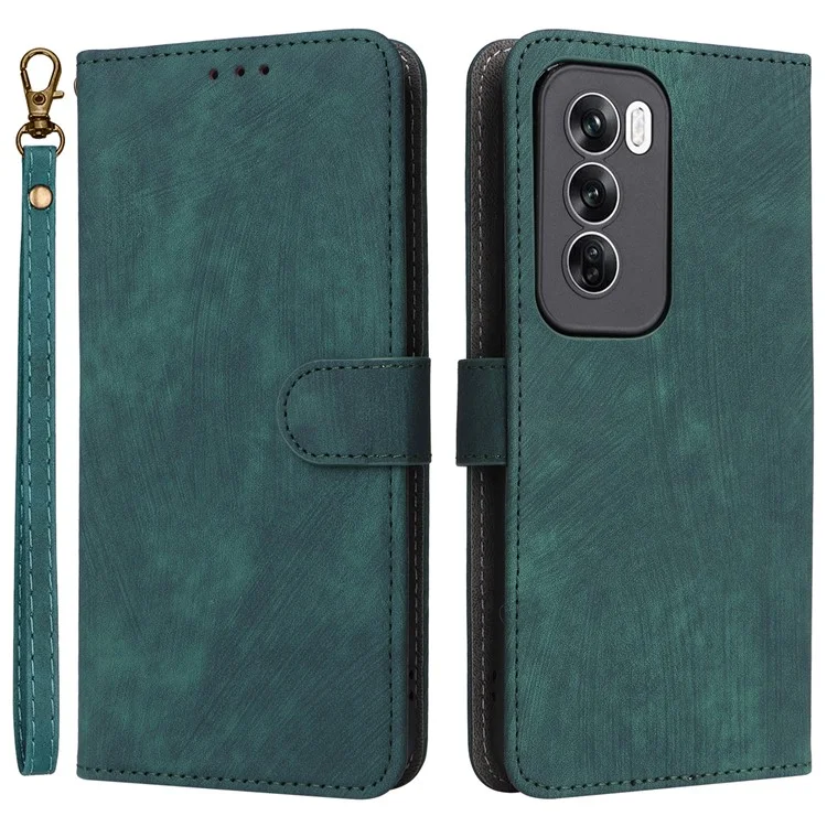 Para Oppo Reno12 5G (Global) Funda con correa para la mano Bloqueo RFID Funda de cuero para teléfono - Verde
