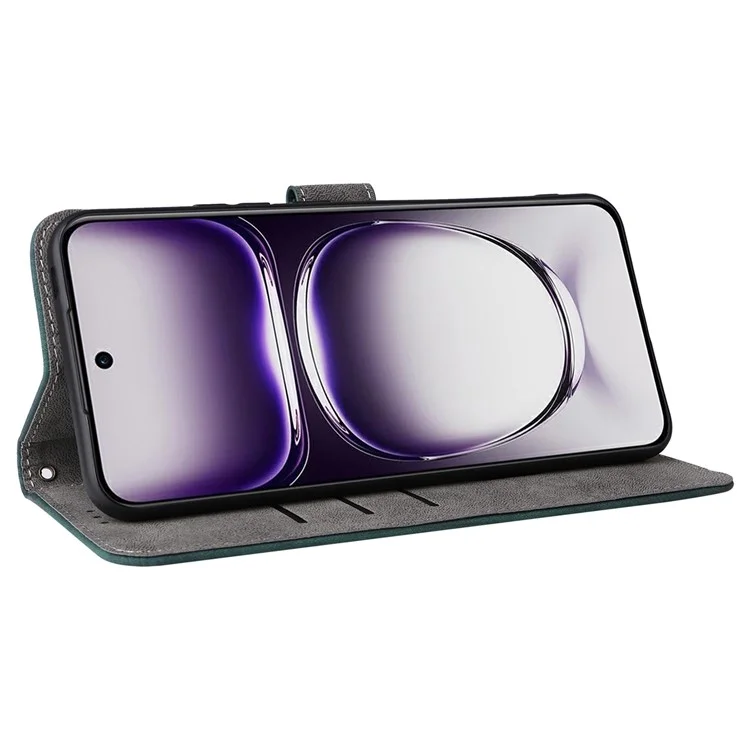 Para Oppo Reno12 5G (Global) Funda con correa para la mano Bloqueo RFID Funda de cuero para teléfono - Verde