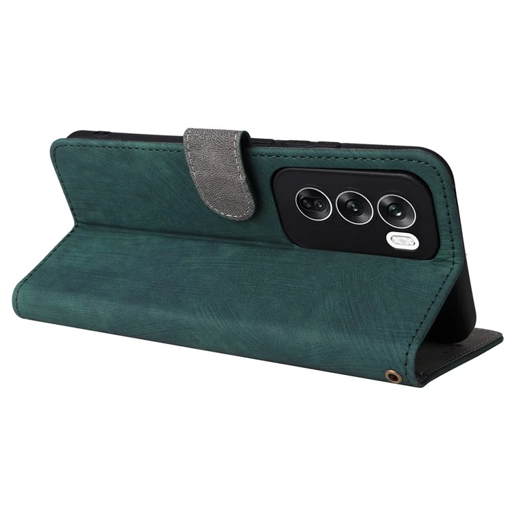 Para Oppo Reno12 5G (Global) Funda con correa para la mano Bloqueo RFID Funda de cuero para teléfono - Verde