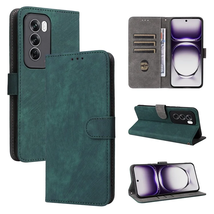 Para Oppo Reno12 5G (Global) Funda con correa para la mano Bloqueo RFID Funda de cuero para teléfono - Verde