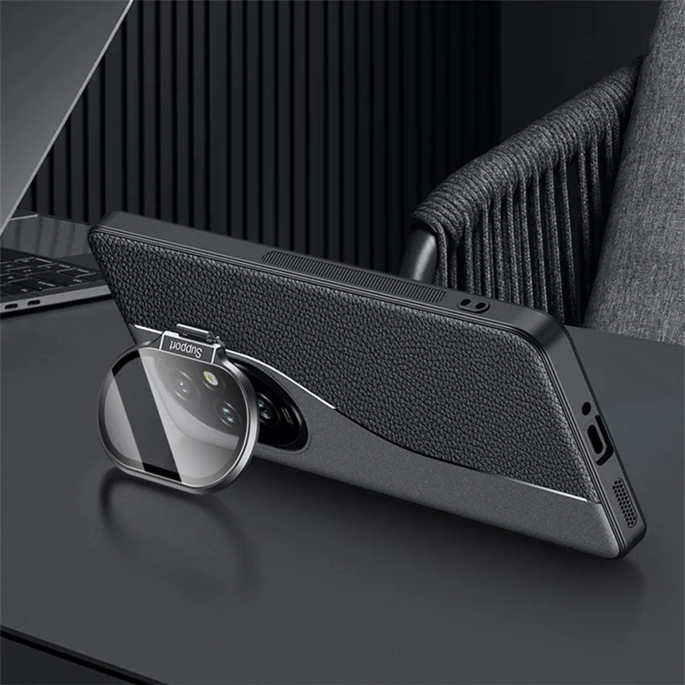 For Honor 200 Pro 5G Case Leather+TPU+PC Anti-Scratch Phone Cover with Camera Cover Kickstand - Black