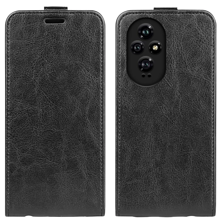 For Honor 200 5G Vertical Flip Case PU Leather Phone Cover Crazy Horse Texture - Black