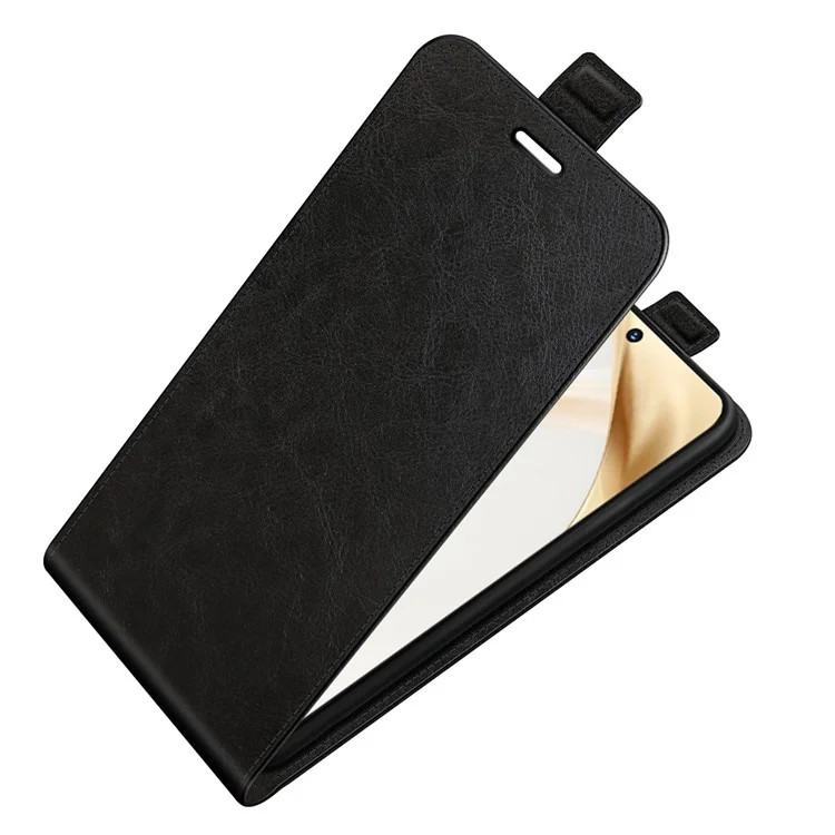For Honor 200 5G Vertical Flip Case PU Leather Phone Cover Crazy Horse Texture - Black