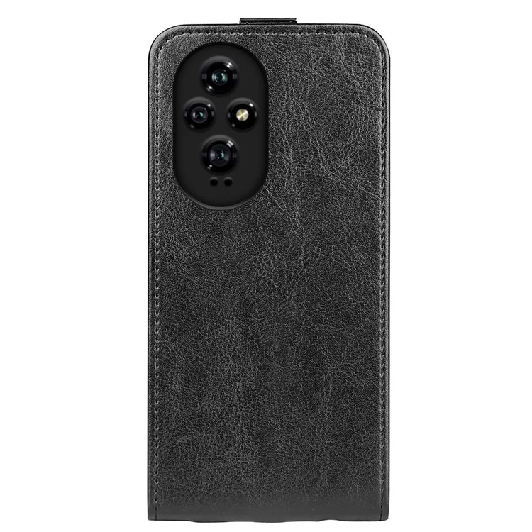 For Honor 200 5G Vertical Flip Case PU Leather Phone Cover Crazy Horse Texture - Black