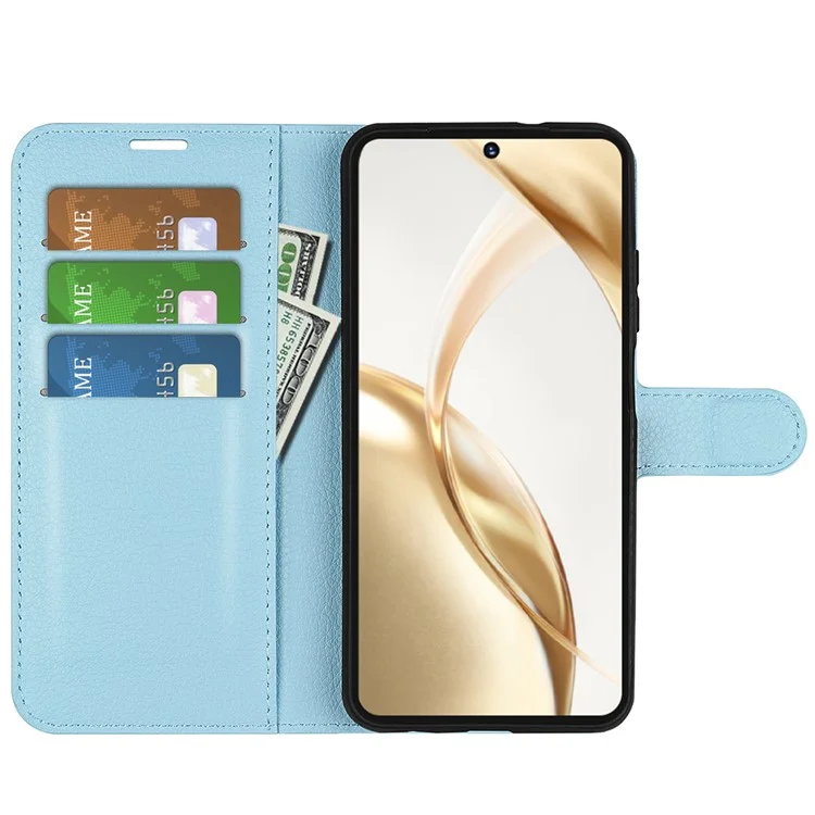Pour Honor 200 5G Étui portefeuille Texture litchi Housse de protection en cuir PU Folio Flip - Bleu