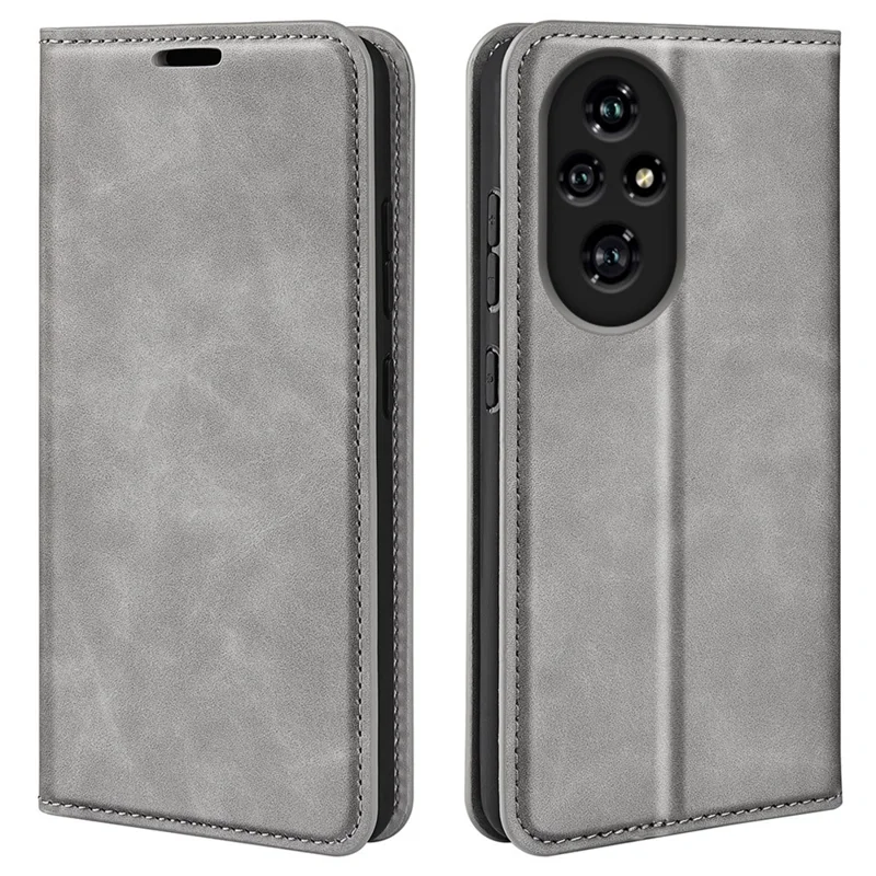 For Honor 200 Pro 5G Case Skin-Touch PU Leather Wallet Flip Phone Cover - Grey
