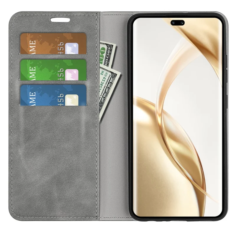 For Honor 200 Pro 5G Case Skin-Touch PU Leather Wallet Flip Phone Cover - Grey