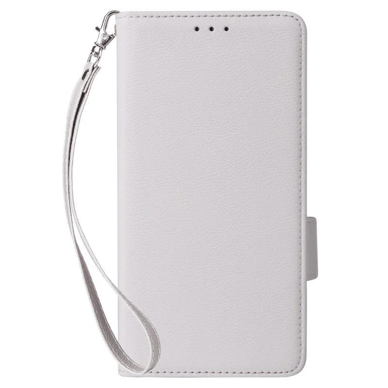 For OnePlus Nord CE4 Lite 5G / Oppo K12x 5G (China) Case with Wrist Strap Litchi Texture PU Leather Wallet Phone Cover - White