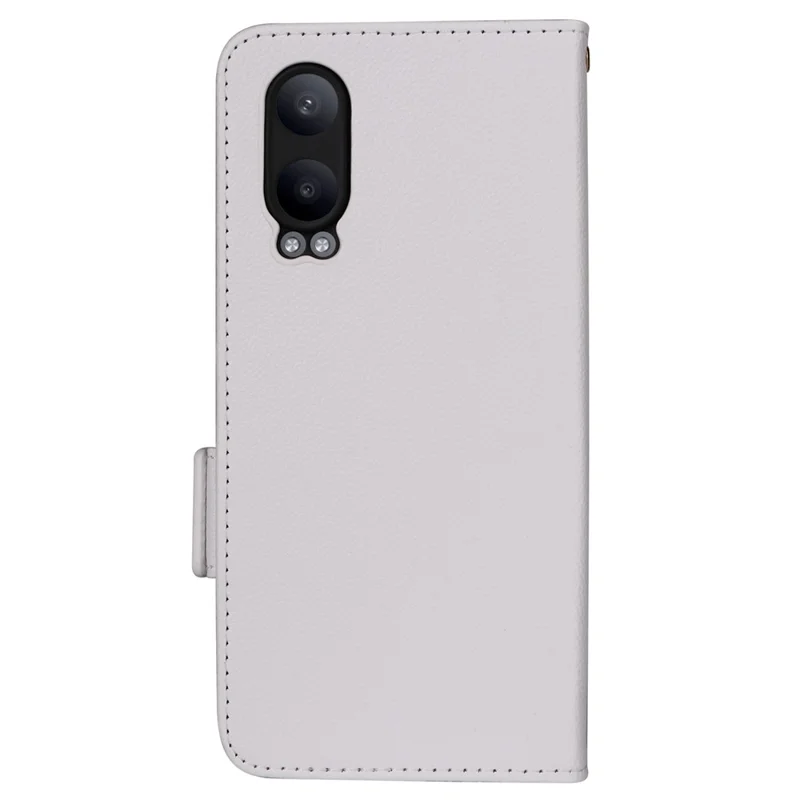 For OnePlus Nord CE4 Lite 5G / Oppo K12x 5G (China) Case with Wrist Strap Litchi Texture PU Leather Wallet Phone Cover - White