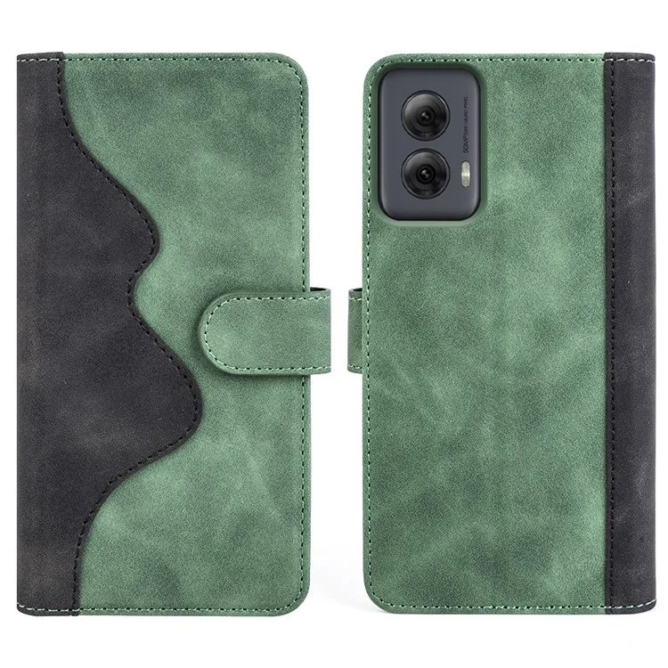 For Motorola Moto G Power (2024) Case Splicing Color Leather Wallet Flip Phone Cover - Green